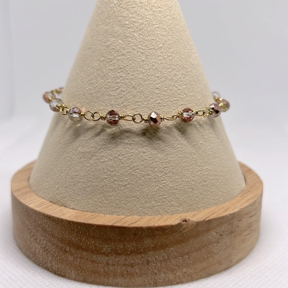Dainty Firepolished Copper Glass Bead Bracelet - Picture 2 of 6
